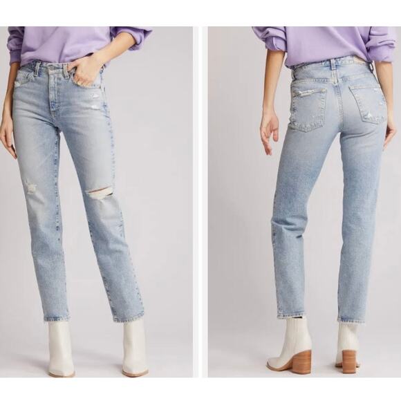 AG Adriano Goldschmied The Stevie Ankle Slim Straight Light Blue Wash Jeans 28R - Picture 1 of 11